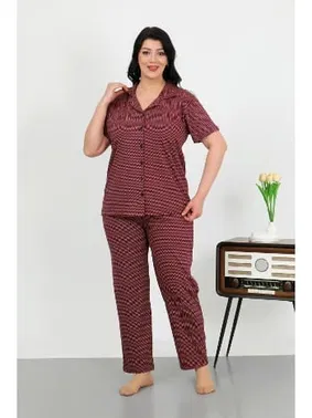 Akbeniz Pamuklu Büyük Beden Cepli Düğmeli Kadın Pijama Takım Akbeniz 202507
