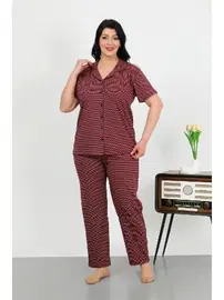 Akbeniz Pamuklu Büyük Beden Cepli Düğmeli Kadın Pijama Takım Akbeniz 202507