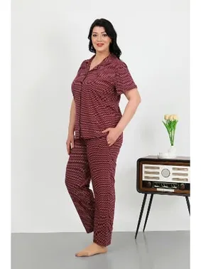 Akbeniz Pamuklu Büyük Beden Cepli Düğmeli Kadın Pijama Takım Akbeniz 202507 - Alternatif Görünüm