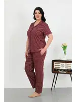 Pamuklu Büyük Beden Cepli Düğmeli Kadın Pijama Takım Akbeniz 202507 Mor detay görünüm