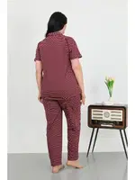 Pamuklu Büyük Beden Cepli Düğmeli Kadın Pijama Takım Akbeniz 202507 Mor görsel 4