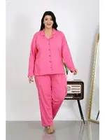 Uzun Kollu Büyük Beden Penye Cepli Pembe Kadın Pijama Takım Akbeniz 202504 Pembe farklı açı