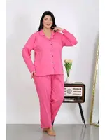 Uzun Kollu Büyük Beden Penye Cepli Pembe Kadın Pijama Takım Akbeniz 202504 Pembe görsel 4