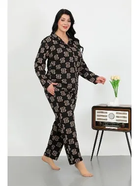 Akbeniz Cepli Düğmeli Büyük Beden Pamuklu Pijama Takım Akbeniz 202506 - Alternatif Görünüm