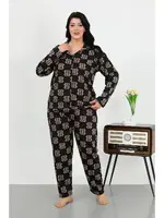Cepli Düğmeli Büyük Beden Pamuklu Pijama Takım Akbeniz 202506 Siyah farklı açı