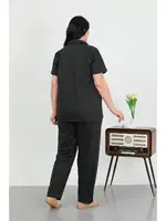 Gömlek Yaka Büyük Beden Penye Cepli Düğmeli Siyah Kadın Pijama Takım Akbeniz 202507 Siyah görsel 4