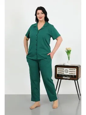 Akbeniz Büyük Beden Pamuklu Cepli Düğmeli Kadın Pijama Takım Akbeniz 202507