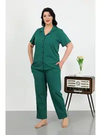 Akbeniz Büyük Beden Pamuklu Cepli Düğmeli Kadın Pijama Takım Akbeniz 202507