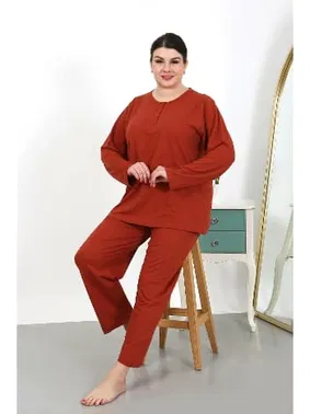 Akbeniz Penye Büyük Beden Uzun Kollu Kadın Pijama Takımı Akbeniz 202501