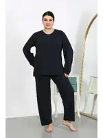 Pamuklu Büyük Beden Uzun Kollu Kadın Pijama Takımı Lacivert Akbeniz 202501 Lacivert farklı açı