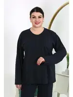 Pamuklu Büyük Beden Uzun Kollu Kadın Pijama Takımı Lacivert Akbeniz 202501 Lacivert görsel 4