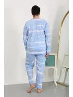 Büyük Beden Yuvarlak Yaka Uzun Kollu Kadın Pijama Takımı Mavi Akbeniz 202502 Mavi detay görünüm