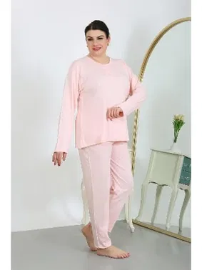 Akbeniz Pembe Uzun Kollu Büyük Beden Penye Pijama Takımı Akbeniz 202501