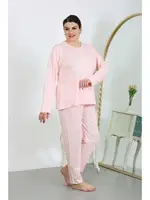 Pembe Uzun Kollu Büyük Beden Penye Pijama Takımı Akbeniz 202501 Pembe