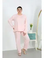 Pembe Uzun Kollu Büyük Beden Penye Pijama Takımı Akbeniz 202501 Pembe detay görünüm