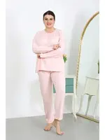 Pembe Uzun Kollu Büyük Beden Penye Pijama Takımı Akbeniz 202501 Pembe görsel 4
