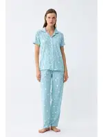 Yıldız Desenli Önden Düğmeli Pijama Takımı Akbeniz 2787  Buz Mavisi