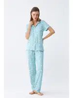 Yıldız Desenli Önden Düğmeli Pijama Takımı Akbeniz 2787  Buz Mavisi görsel 4