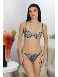 Akbeniz Leopar Desenli Destekli Aksesuarlı Sütyen Takım Akbeniz 3981