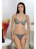 Leopar Desenli Destekli Aksesuarlı Sütyen Takım Akbeniz 3981 Gri