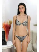 Leopar Desenli Destekli Aksesuarlı Sütyen Takım Akbeniz 3981 Gri detay görünüm