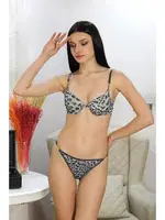 Leopar Desenli Destekli Aksesuarlı Sütyen Takım Akbeniz 3981 Gri farklı açı