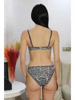 Leopar Desenli Destekli Aksesuarlı Sütyen Takım Akbeniz 3981 Gri görsel 4