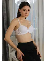 Destekli Balenli Dantelli Kadın Sütyen Akbeniz 3625S Beyaz farklı açı