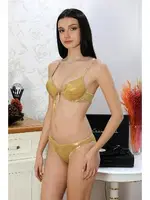 Parlak Destekli Desenli Sütyen Takım Akbeniz 3704 Hardal detay görünüm