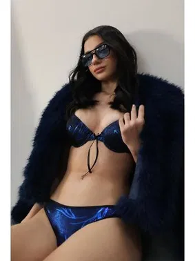 Akbeniz Mavi Kurdelalı Destekli Desenli Sütyen Takım Akbeniz 3704 - Alternatif Görünüm