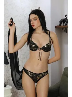 Akbeniz Kurdelalı Destekli Desenli Sütyen Takım Akbeniz 3704