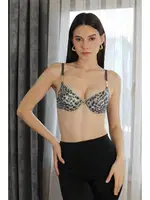  Leopar Desenli Destekli Balenli Kadın Sütyen Akbeniz 4923 Gri detay görünüm