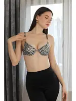  Leopar Desenli Destekli Balenli Kadın Sütyen Akbeniz 4923 Gri farklı açı