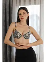  Leopar Desenli Destekli Balenli Kadın Sütyen Akbeniz 4923 Gri görsel 4