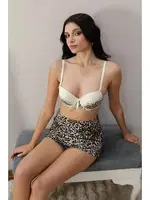 Balenli Destekli Leopar Desenli Kadın Akbeniz Sütyen 3106 Ekru
