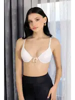 Dekolteli Destekli Balenli Önden Açılır Kadın Sütyen Akbeniz 2406 Beyaz detay görünüm