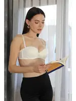 Straplez Destekli Balenli Kadın Sütyen Akbeniz 5050-1 Ekru