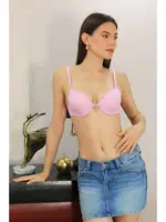 Destekli Taşlı Balenli Kadın Sütyen Akbeniz 4932 Pembe farklı açı