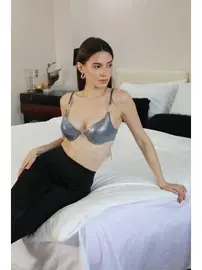 Akbeniz Taşlı Destekli Balenli Parlak Kadın Sütyen Akbeniz 4933