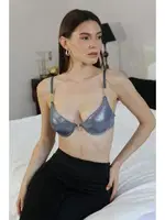 Taşlı Destekli Balenli Parlak Kadın Sütyen Akbeniz 4933 Gri detay görünüm