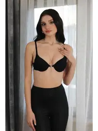 Akbeniz Destekli Balenli Taş Detaylı Kadın Siyah Sütyen Akbeniz 2407