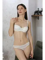 Dantelli Straplez Destekli Kadın Sütyen Takım Akbeniz 5050 Ekru farklı açı