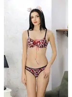 İpli Desenli Destekli Sütyen Takım Akbeniz 3901 Bordo görsel 4