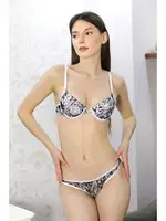 Desenli Destekli Kadın Sütyen Takım Akbeniz 3908 Beyaz görsel 4