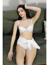 Beyaz Destekli Desenli Sütyen Takım Akbeniz 3912