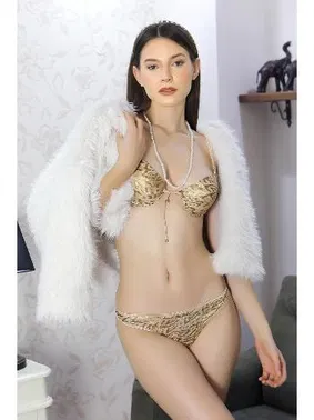 Akbeniz Destekli Önden İp Bağlamalı Sütyen Takım Akbeniz 3806