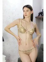 Destekli Önden İp Bağlamalı Sütyen Takım Akbeniz 3806 Sari detay görünüm