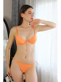 Akbeniz Destekli İpli Üçgen Kadın Sütyen Takım Oranj Akbeniz 2406
