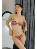 Akbeniz Kadın Destekli Leopar Desenli Sütyen Takım 3401 Kırmızı Kırmızı detay görünüm