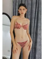 Akbeniz Kadın Destekli Leopar Desenli Sütyen Takım 3401 Kırmızı Kırmızı görsel 4